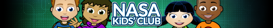 A group of young, animated characters against a colorful background with the words NASA Kids' Club